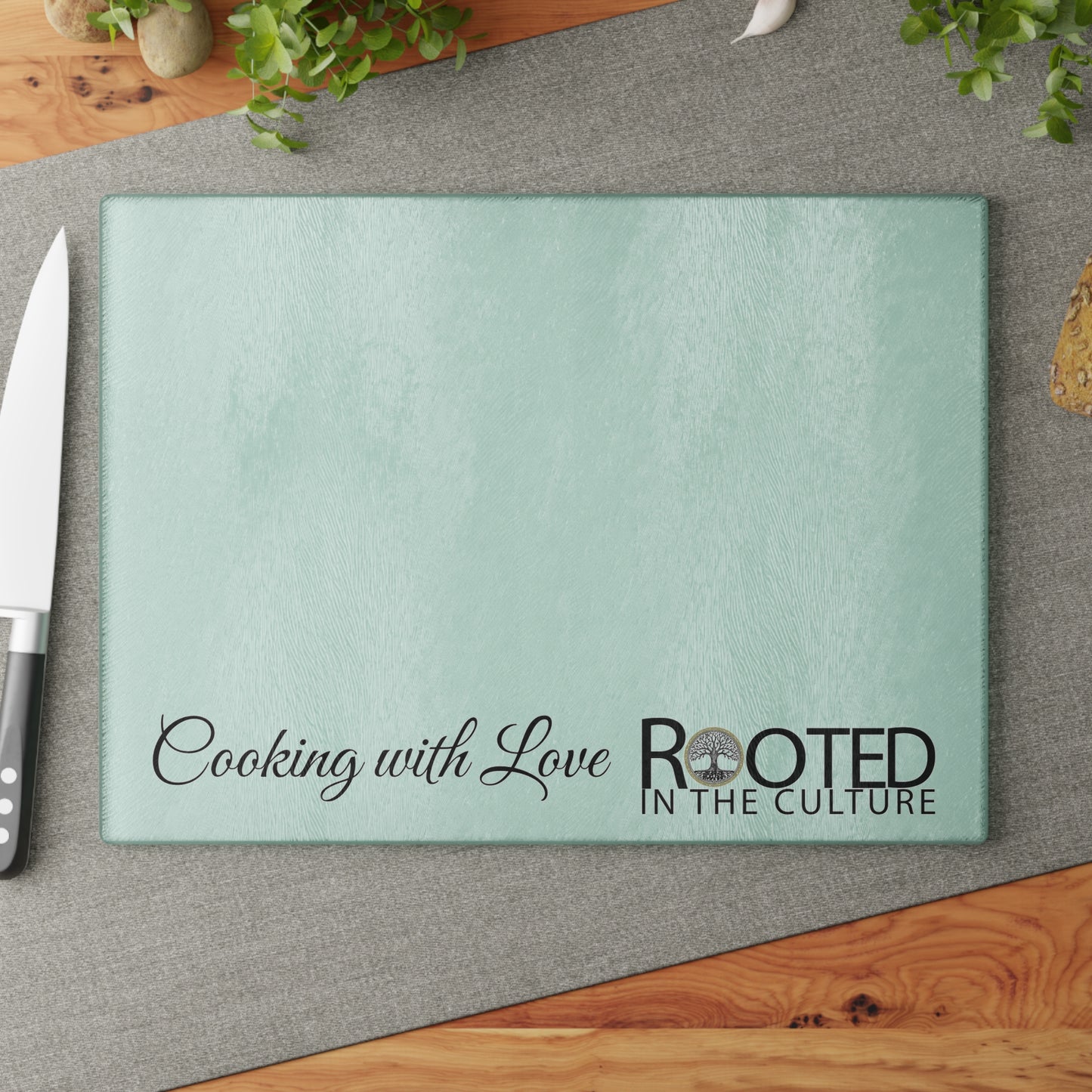 Rooted in the Culture Cooking with Love Glass Cutting Board | Rooted in the Culture