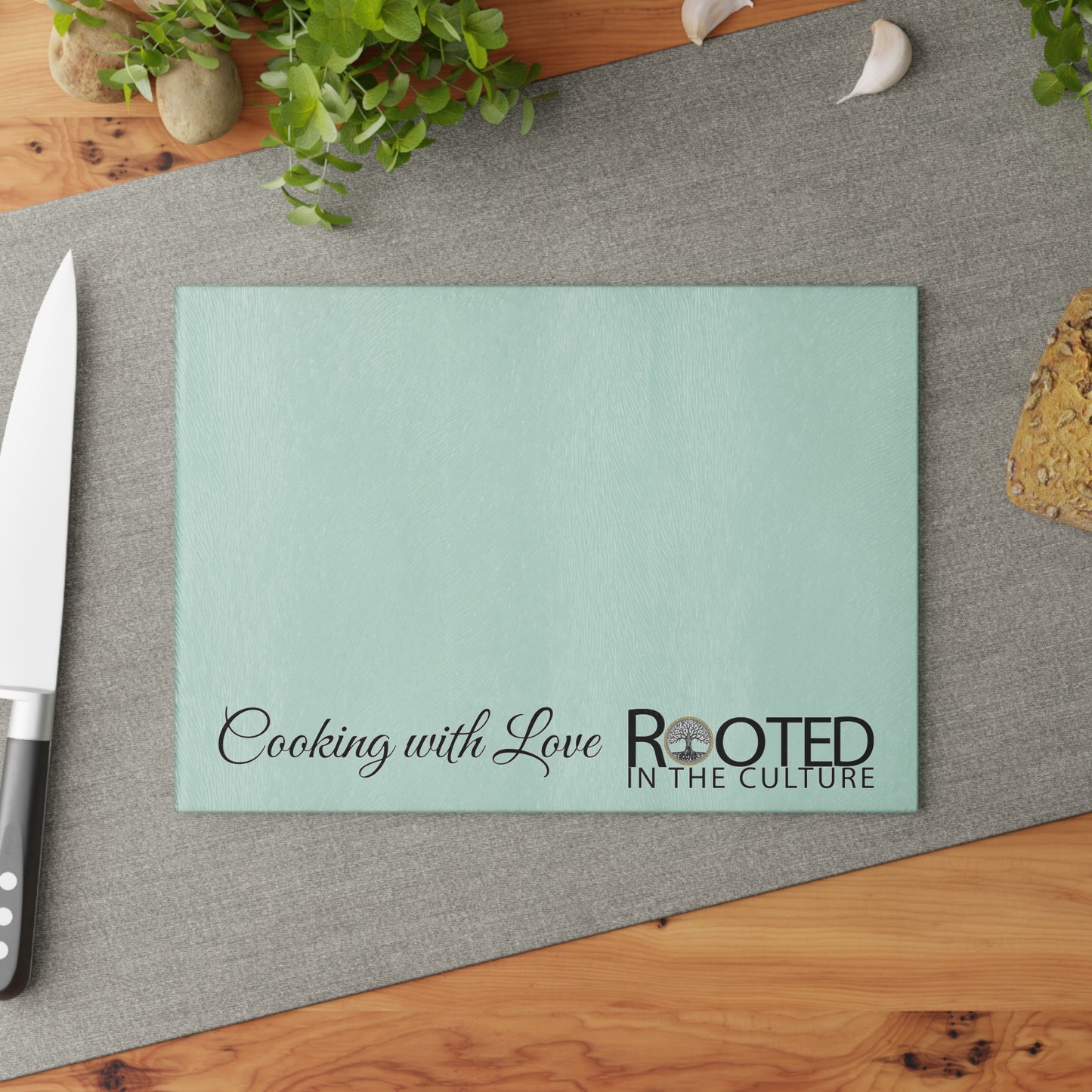 Rooted in the Culture Cooking with Love Glass Cutting Board | Rooted in the Culture