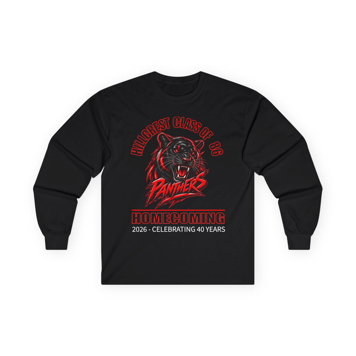 Hillcrest Panthers Homecoming Class of '86 Long Sleeve Tee — 40 Year Reunion Shirt